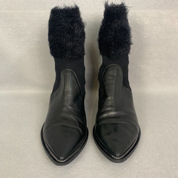 Sesto Meucci Black Leather Sock Boots 39.5 Pointed Toe Block Heel Avant Garde - Picture 2 of 9
